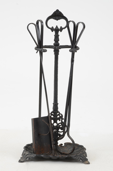 Antique Cast Fireplace Stand with Steel Tools