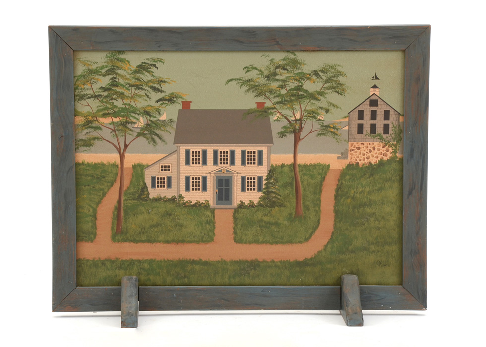 Framed Signed American Folk Art Painting Fireplace Screen