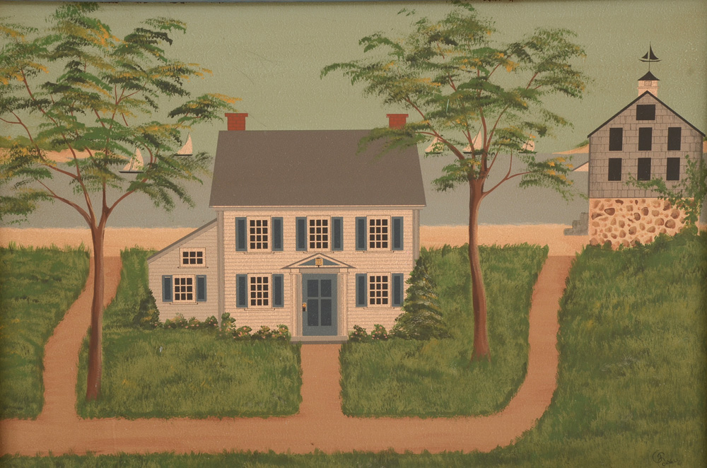 Framed Signed American Folk Art Painting Fireplace Screen