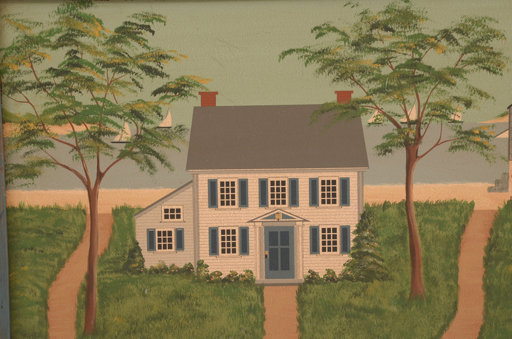 Framed Signed American Folk Art Painting Fireplace Screen