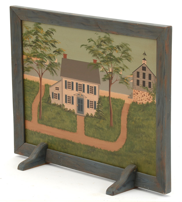 Framed Signed American Folk Art Painting Fireplace Screen