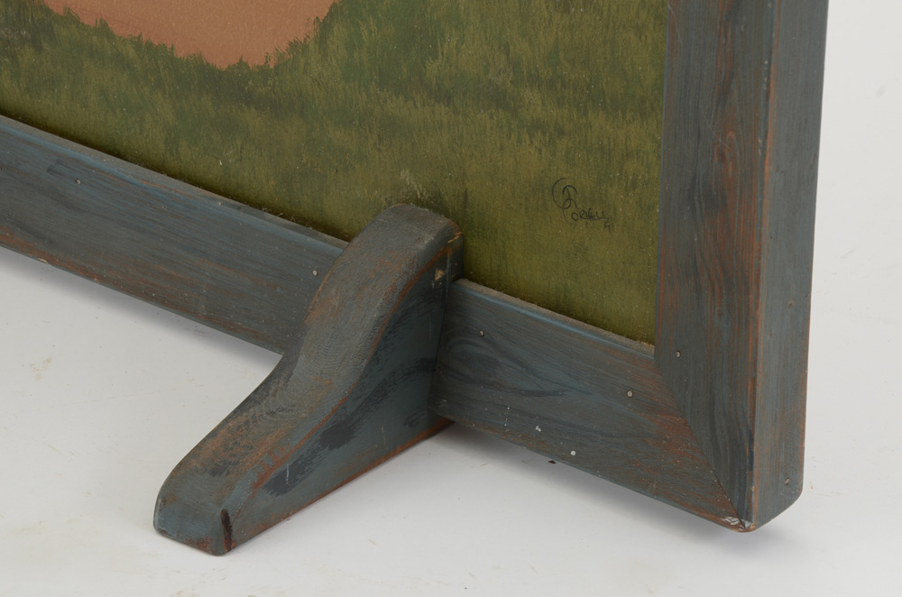 Framed Signed American Folk Art Painting Fireplace Screen