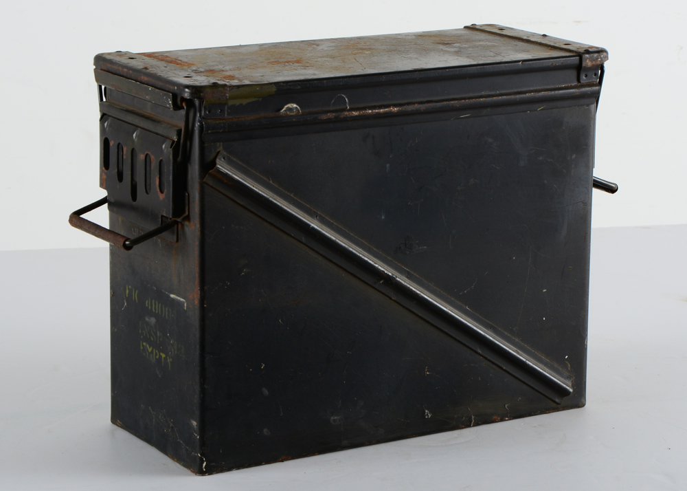 Vietnam War Era Minigun Ammunition Box and 25mm Cartridges