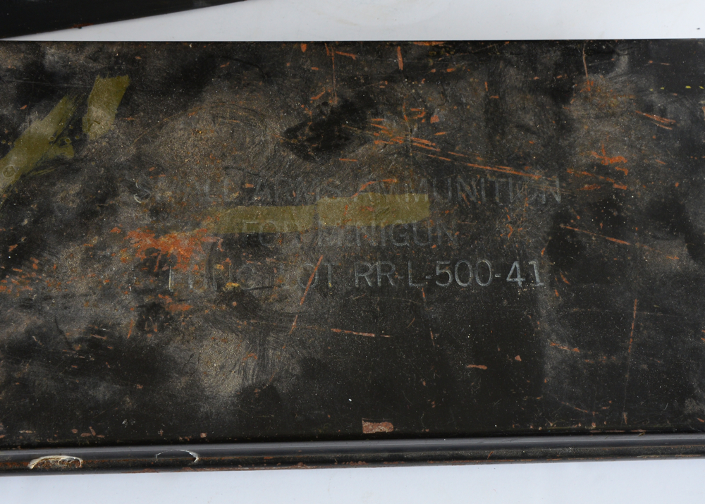 Vietnam War Era Minigun Ammunition Box and 25mm Cartridges