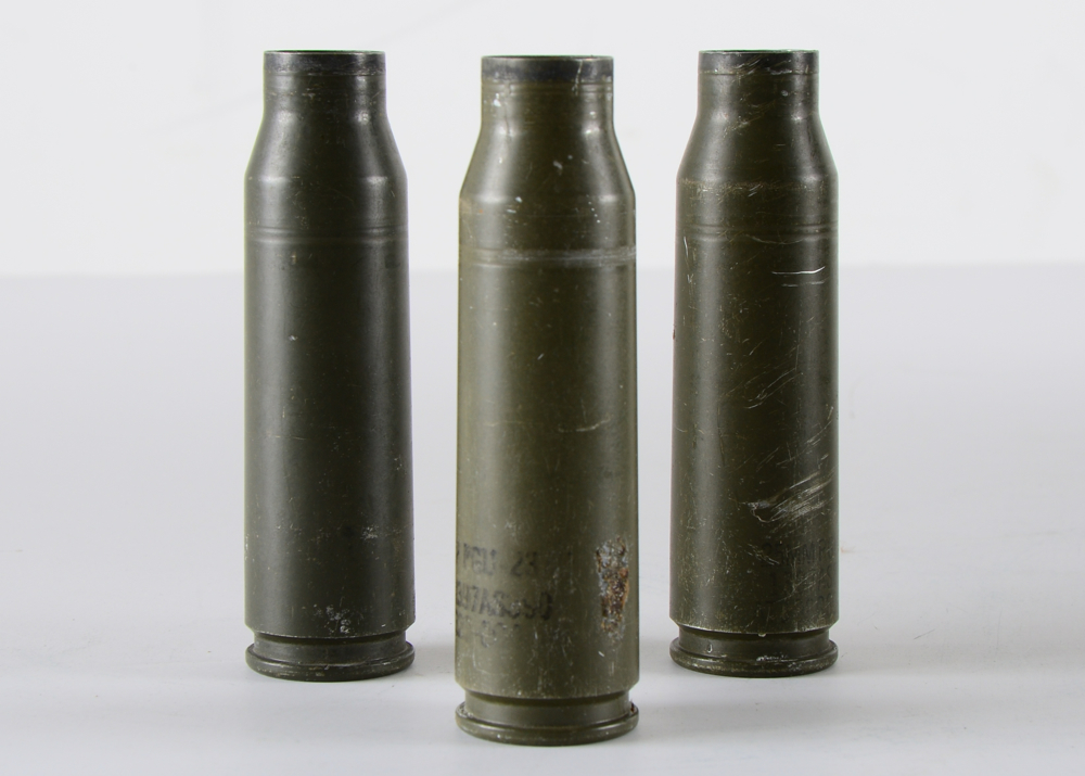 Vietnam War Era Minigun Ammunition Box and 25mm Cartridges