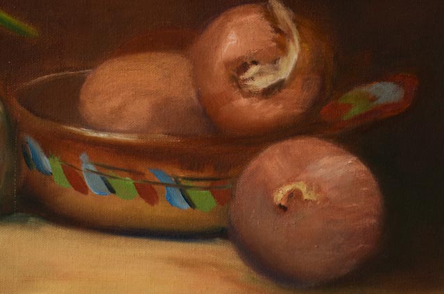 Original Oil Painting of Still Life with Onions, Signed Evie