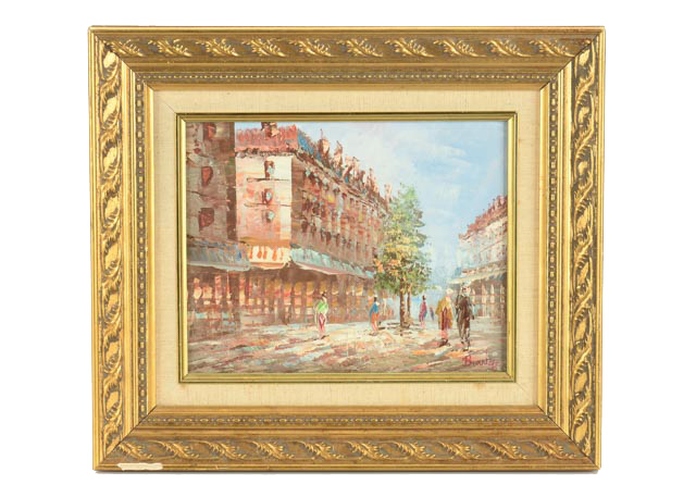 Caroline Burnett Oil on Canvas Parisian Street Scene