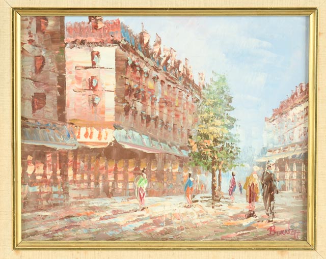 Caroline Burnett Oil on Canvas Parisian Street Scene
