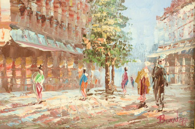 Caroline Burnett Oil on Canvas Parisian Street Scene