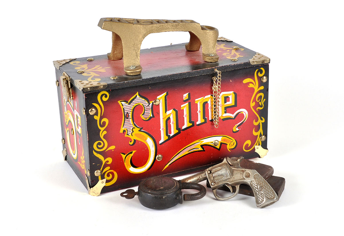 Painted Wood Shoe Shine Box and Small Items