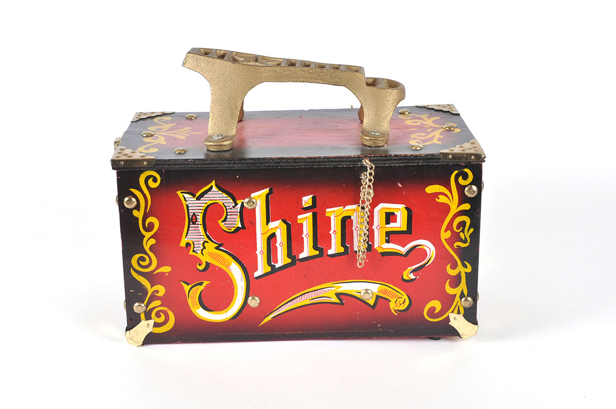 Painted Wood Shoe Shine Box and Small Items