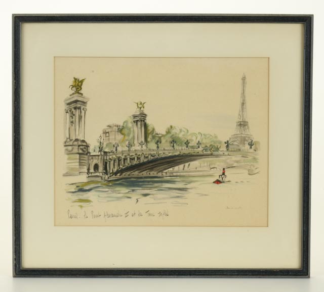 Pair of Janicotte Hand-Colored Stone Lithographs of Paris