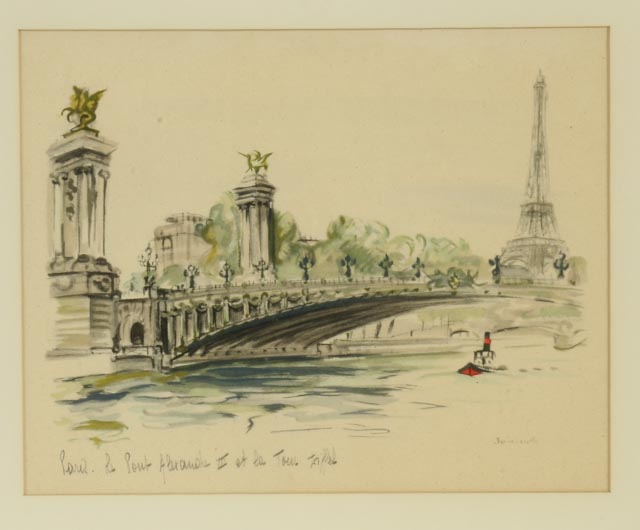 Pair of Janicotte Hand-Colored Stone Lithographs of Paris