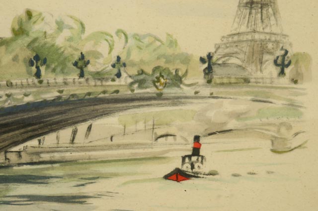 Pair of Janicotte Hand-Colored Stone Lithographs of Paris