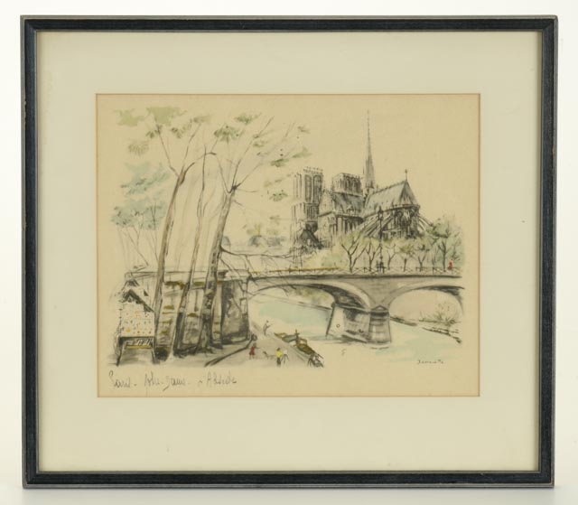 Pair of Janicotte Hand-Colored Stone Lithographs of Paris