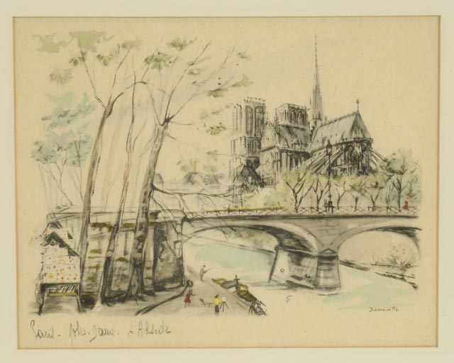 Pair of Janicotte Hand-Colored Stone Lithographs of Paris