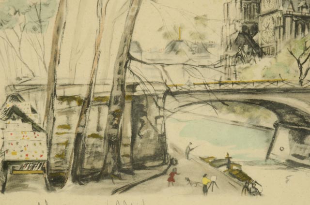 Pair of Janicotte Hand-Colored Stone Lithographs of Paris