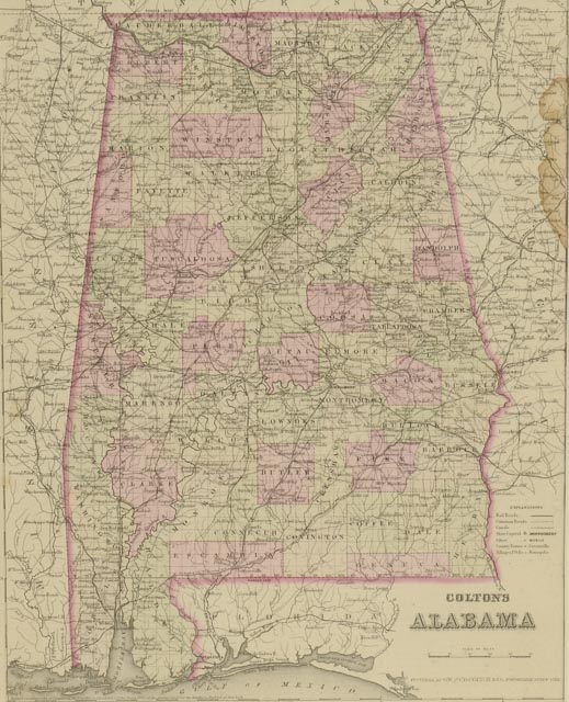 1866 J.H. Colton Map of Alabama