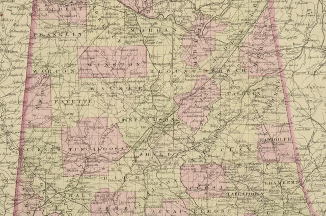 1866 J.H. Colton Map of Alabama
