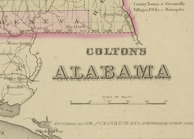 1866 J.H. Colton Map of Alabama