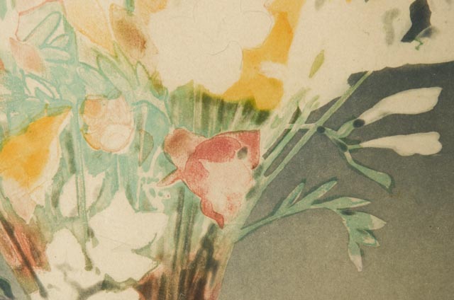 Gary Alan Bukovnik Aquatint Etching "Fresia in a Red Vase"