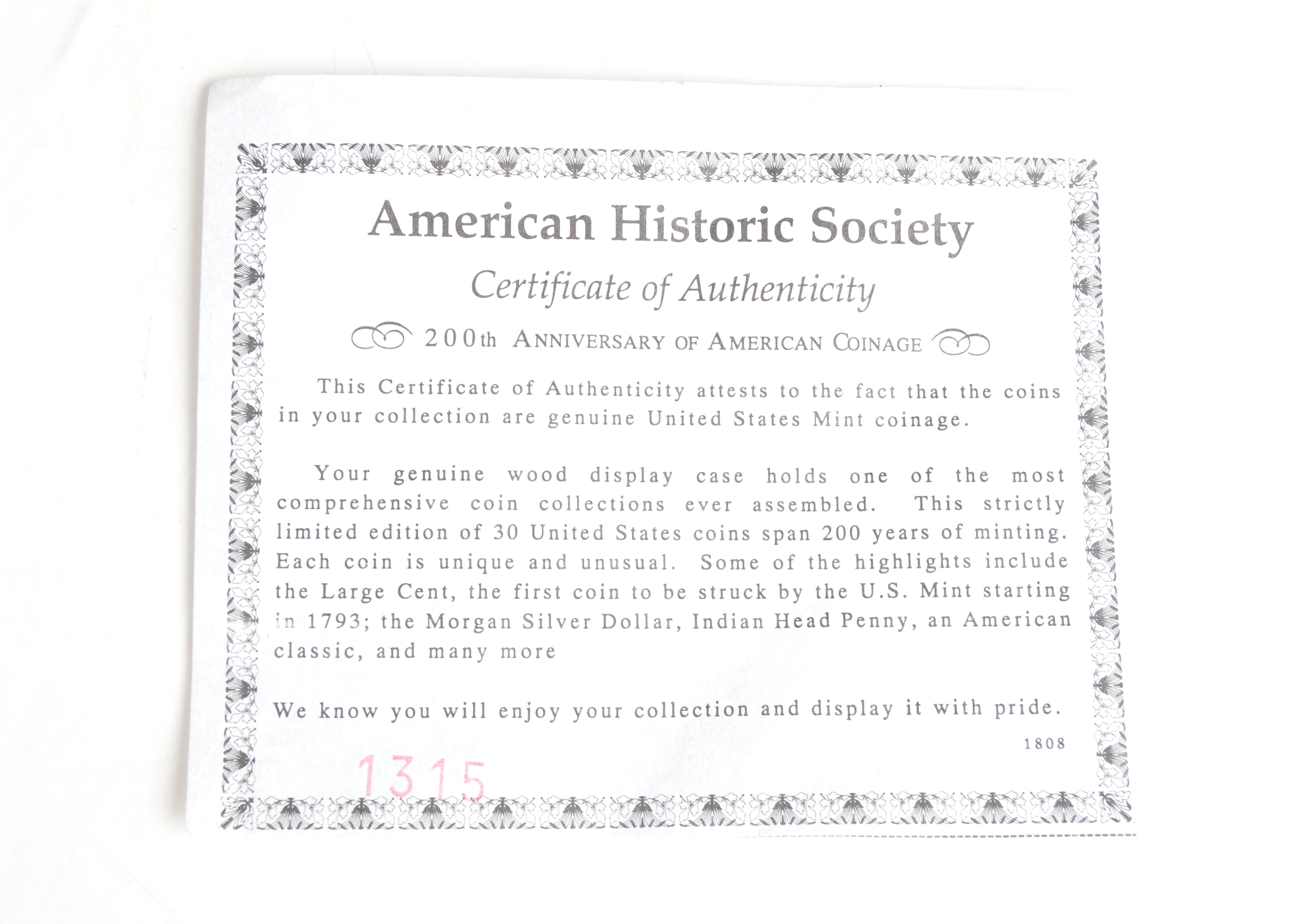 Shadow Box of 200th Anniversary of United States Coinage