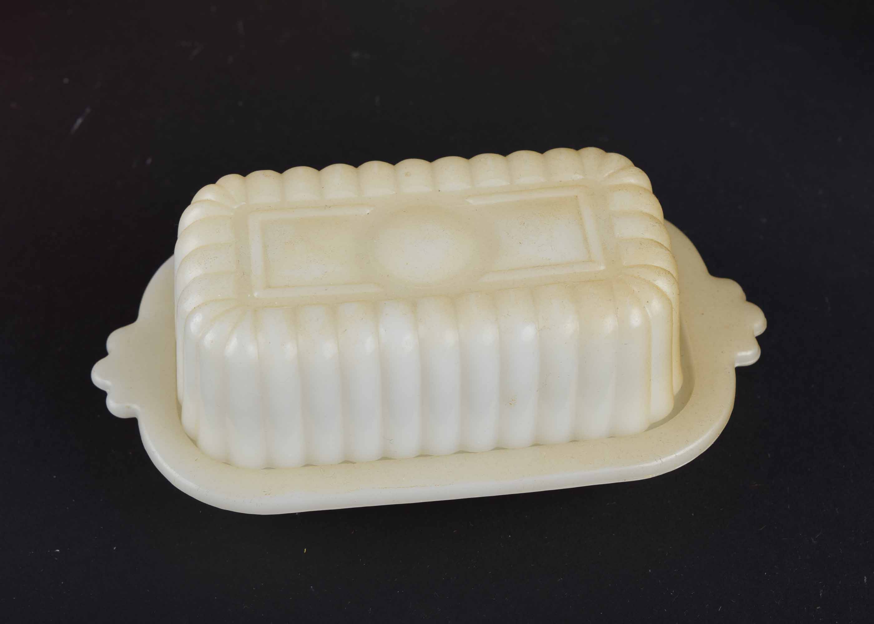 Six Glasbake Mugs, Fire King Casserole and Vintage Butter Dish