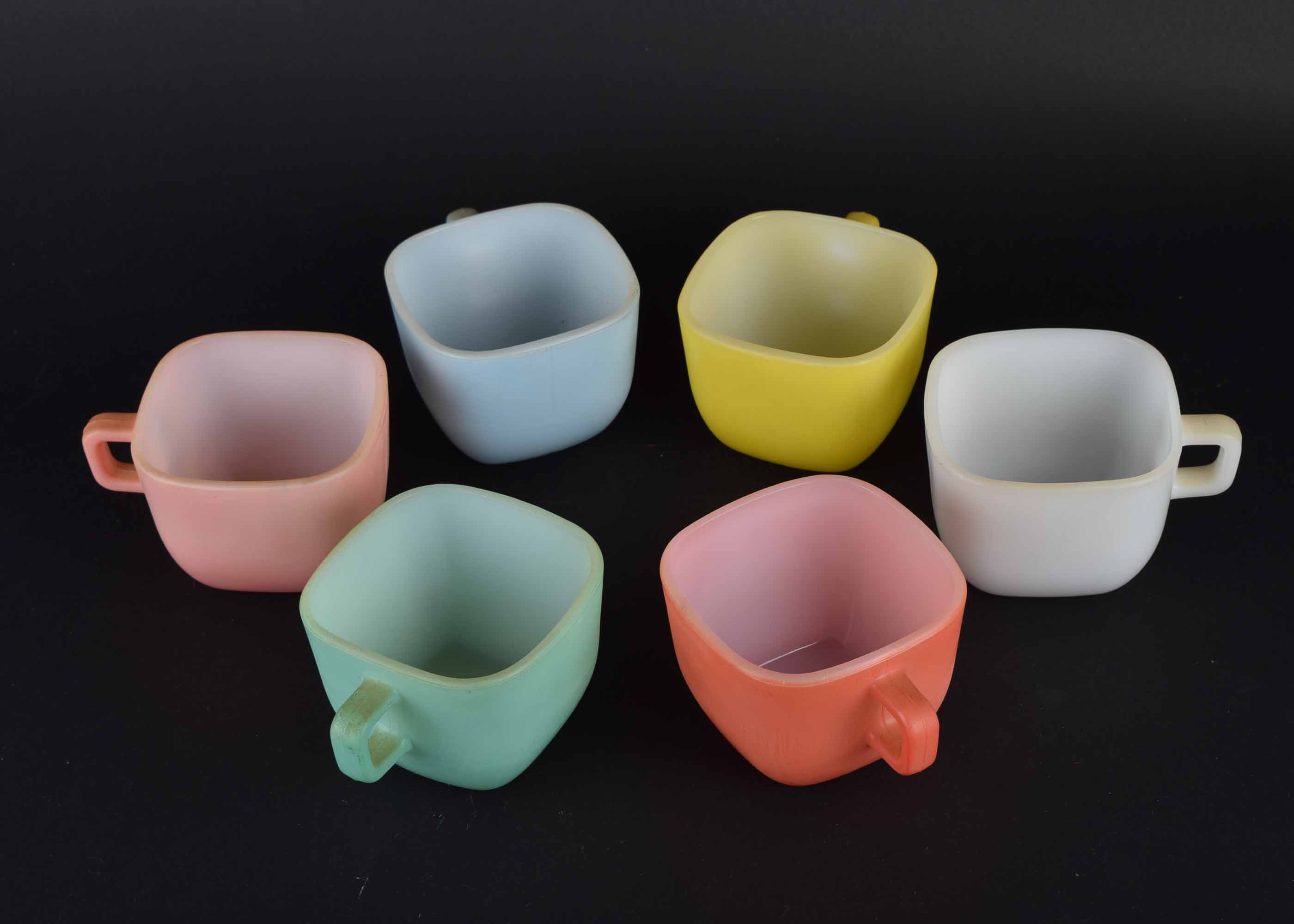 Six Glasbake Mugs, Fire King Casserole and Vintage Butter Dish