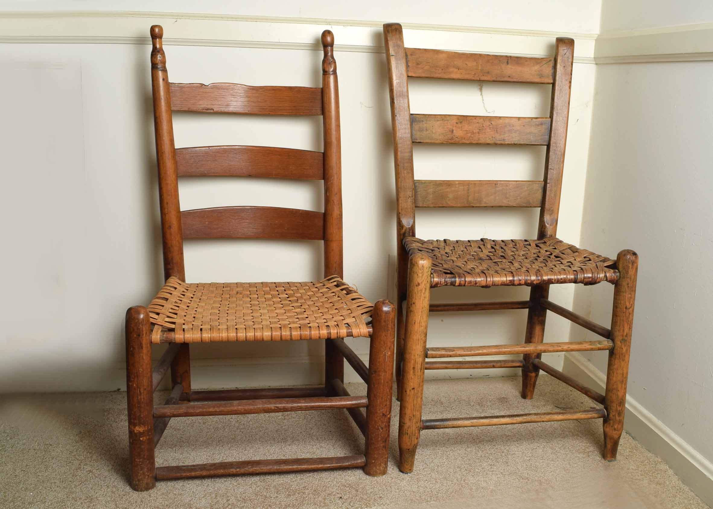 Pair of Vintage Woven Seat Ladder Back Chairs