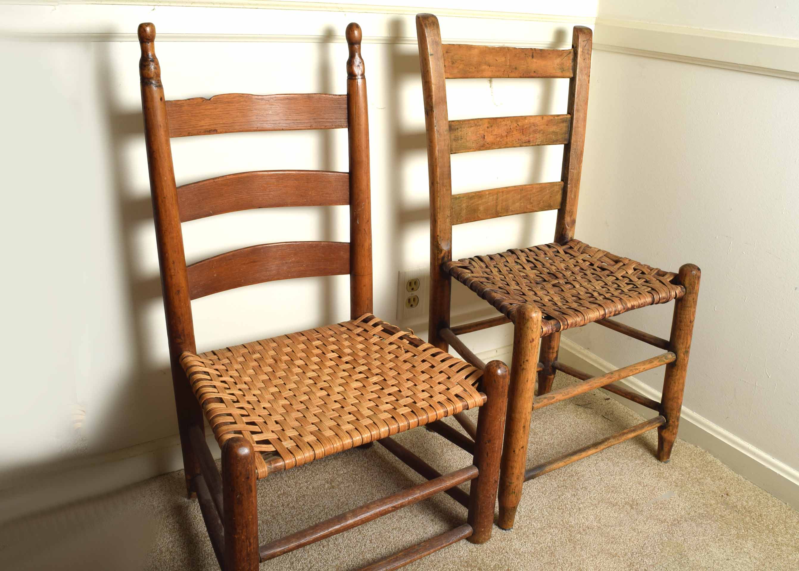Pair of Vintage Woven Seat Ladder Back Chairs