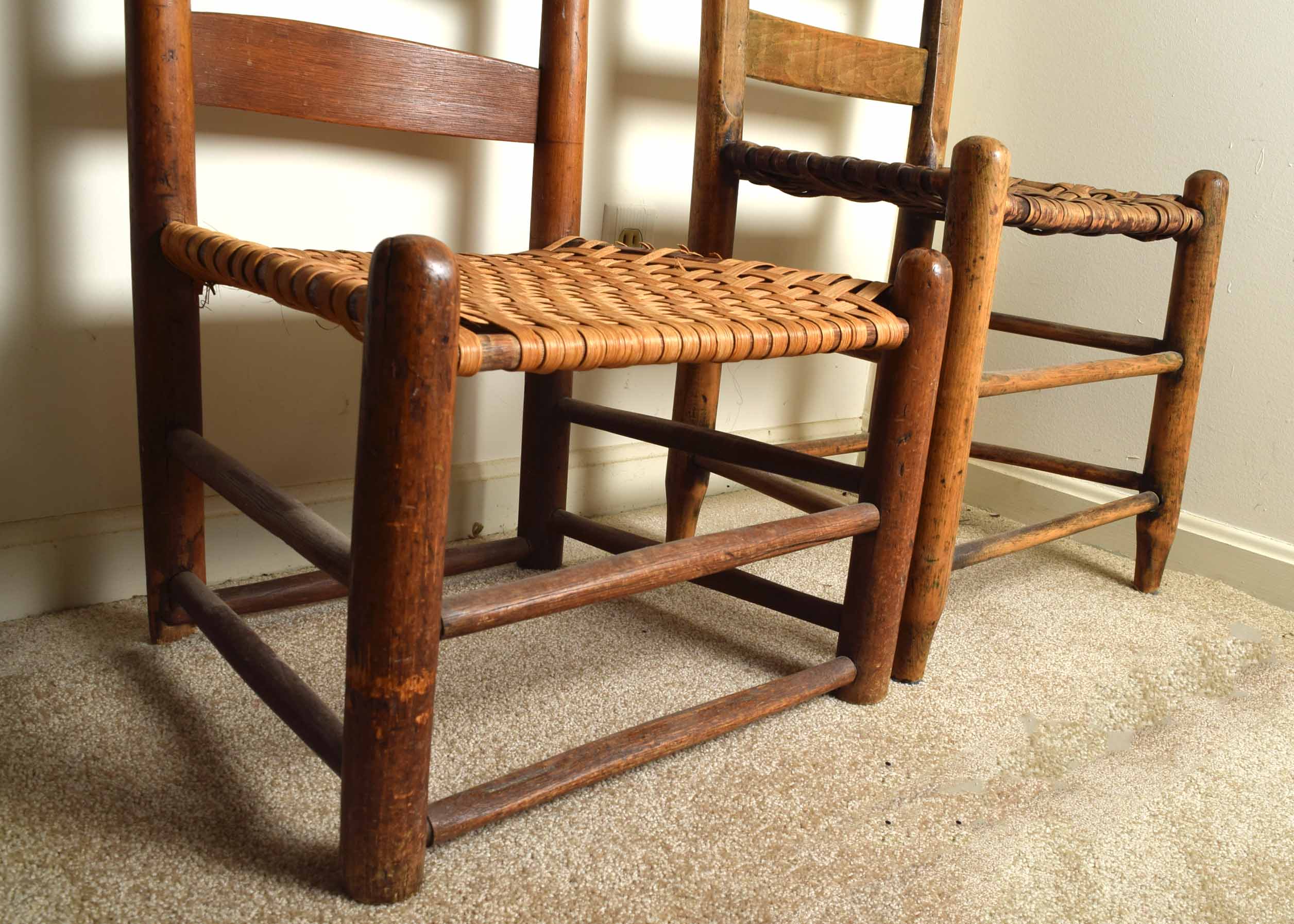 Pair of Vintage Woven Seat Ladder Back Chairs