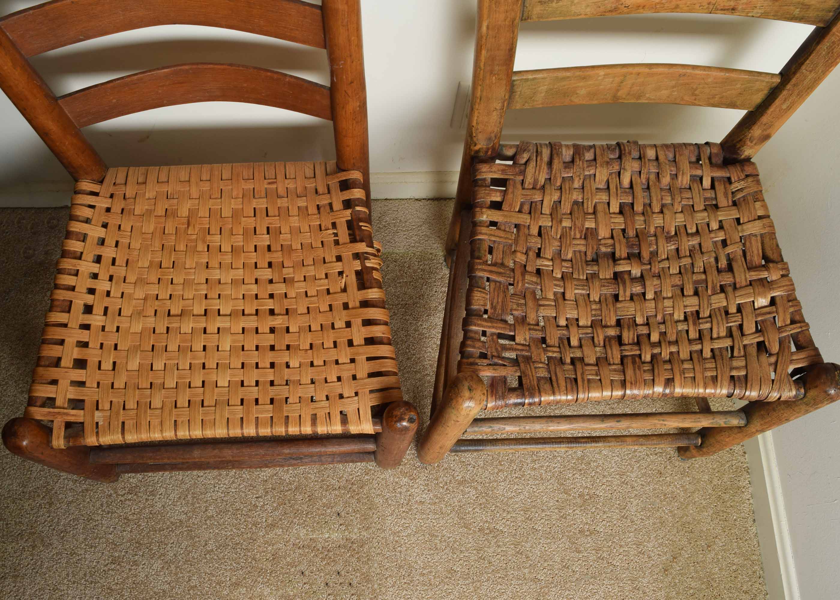 Pair of Vintage Woven Seat Ladder Back Chairs