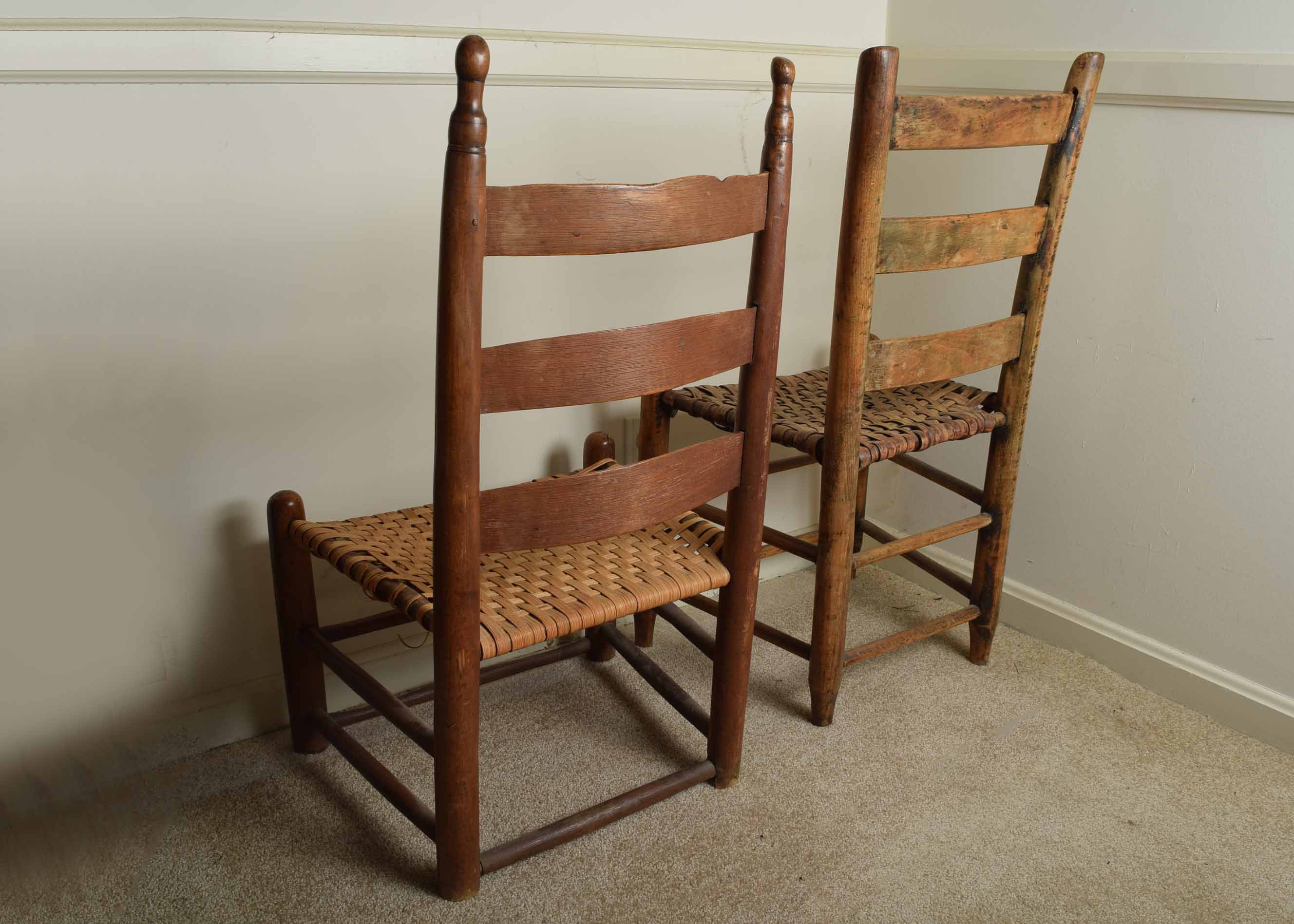 Pair of Vintage Woven Seat Ladder Back Chairs