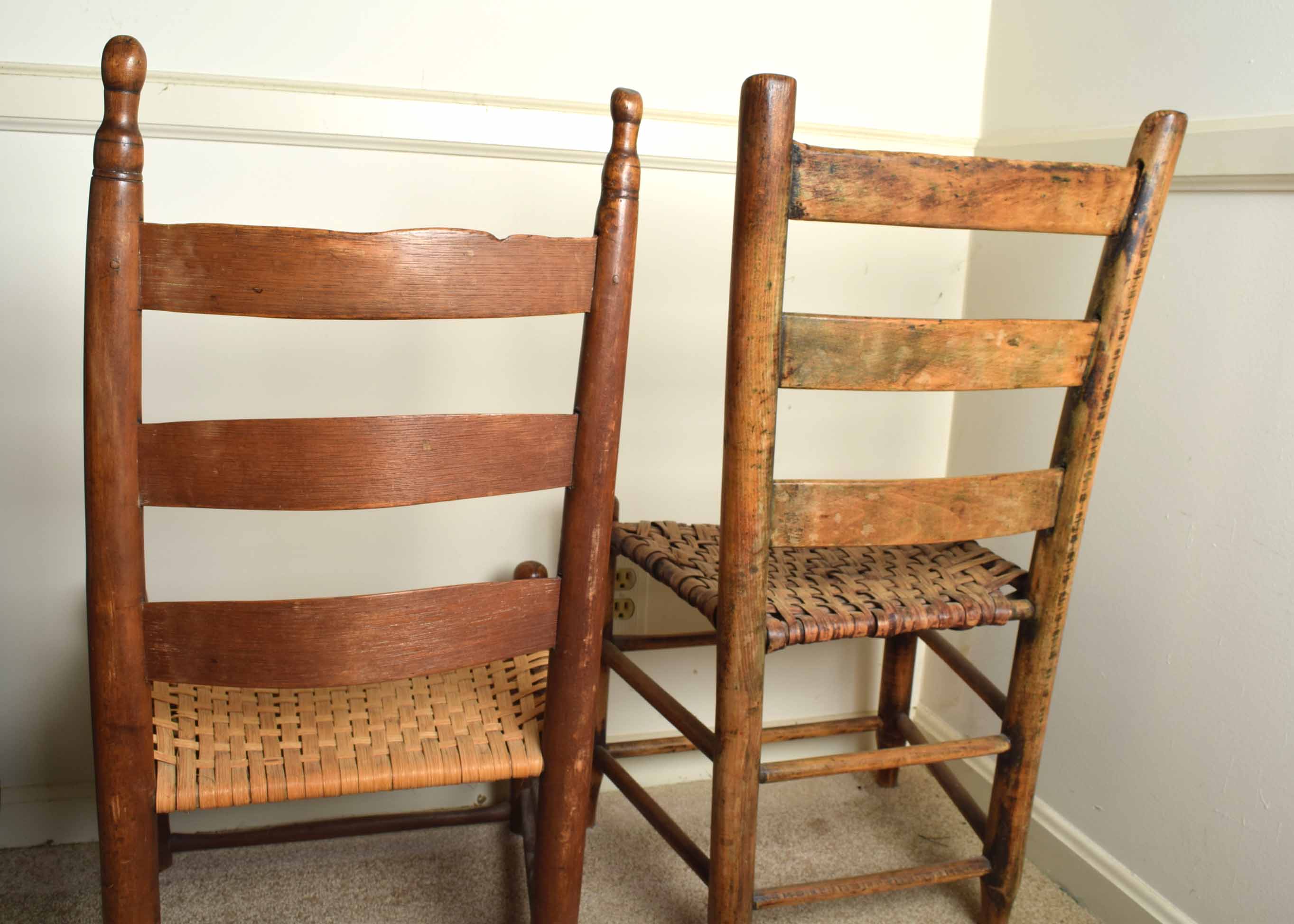 Pair of Vintage Woven Seat Ladder Back Chairs