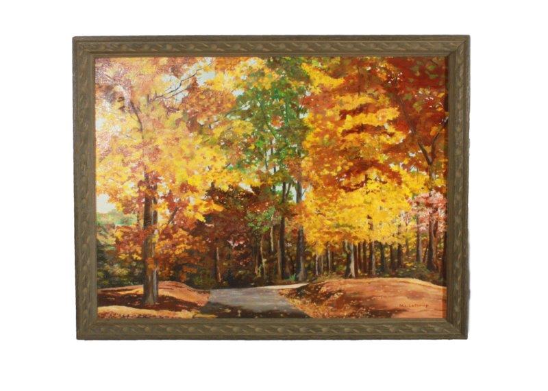 Signed M.L. Lathrop Impressionist Forest Path Oil Painting