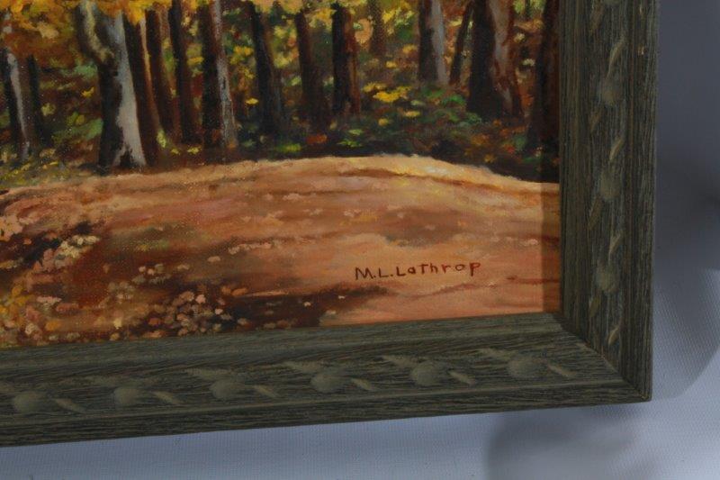 Signed M.L. Lathrop Impressionist Forest Path Oil Painting