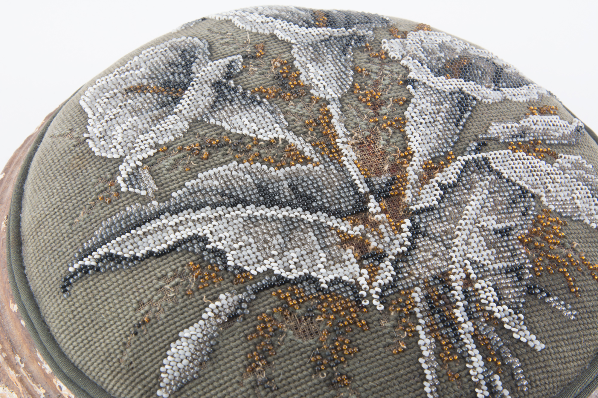 Antique Embroidered and Beaded Foot Stool