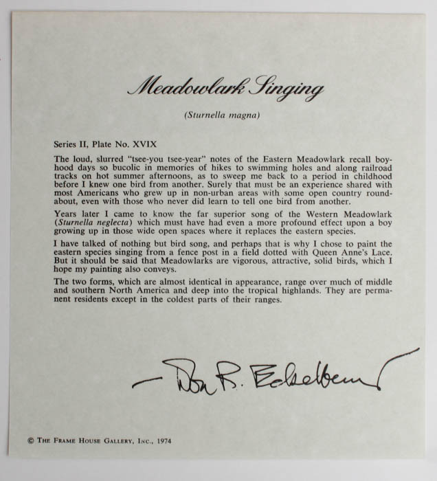 Signed Don Richard Eckelberry "Meadowlark" Print