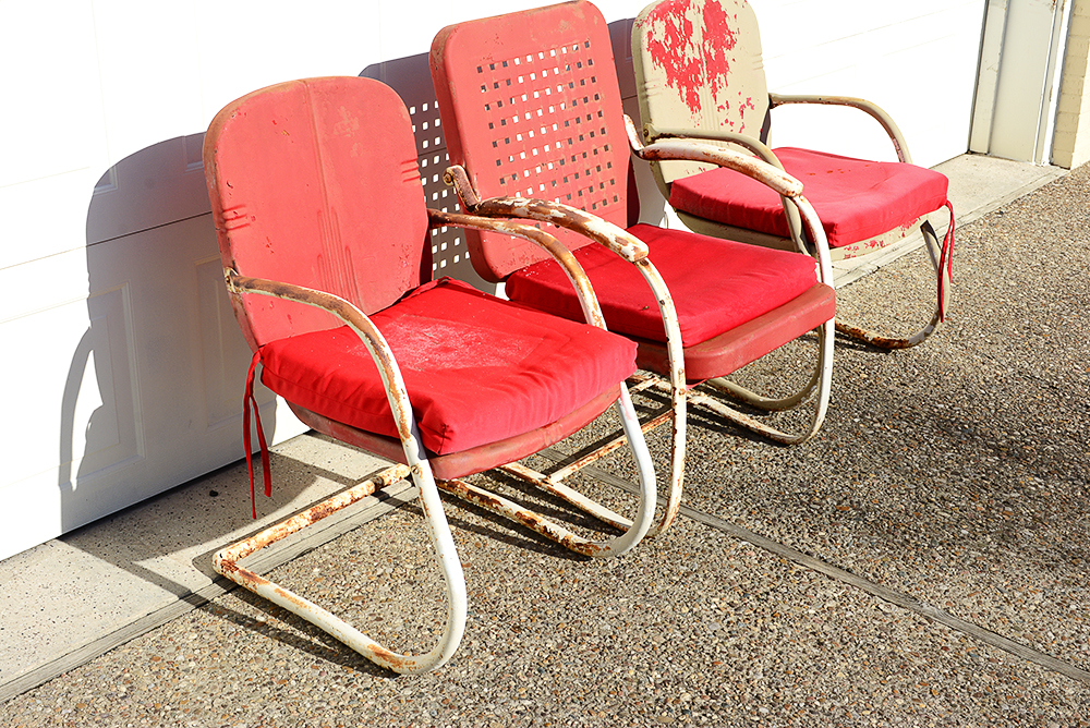 Distressed Red and White Patio Chairs