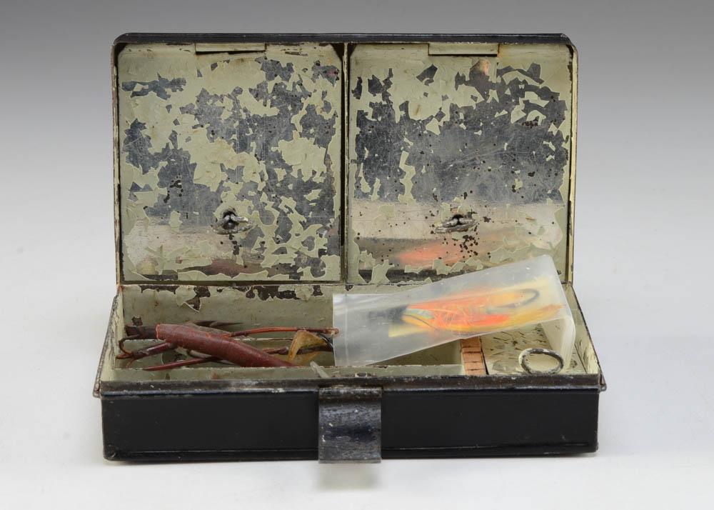 Vintage Fishing Lures in Tin Box