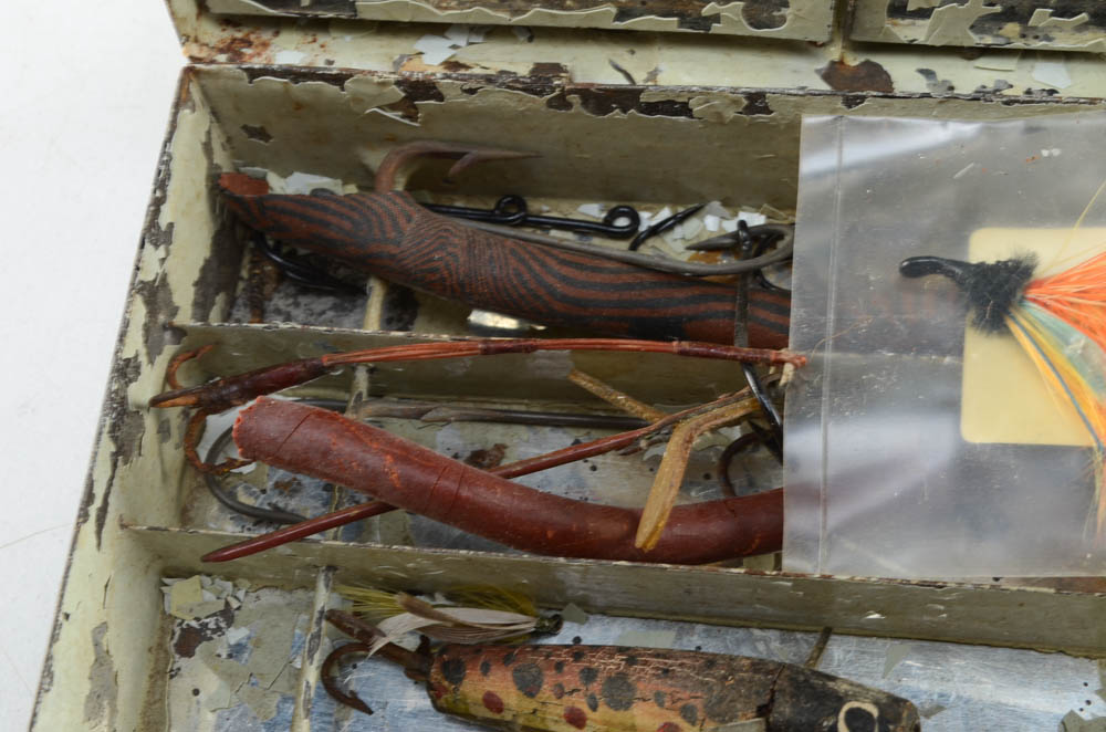 Vintage Fishing Lures in Tin Box