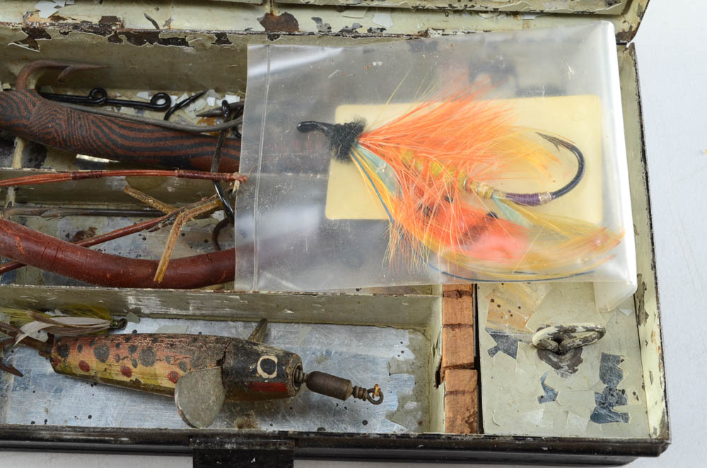 Vintage Fishing Lures in Tin Box