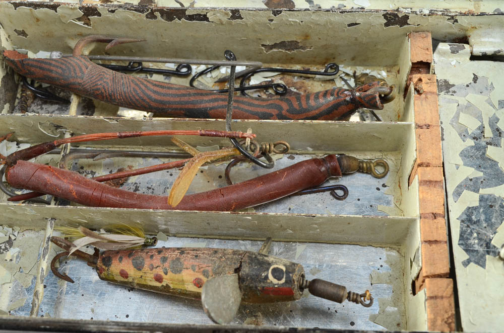 Vintage Fishing Lures in Tin Box
