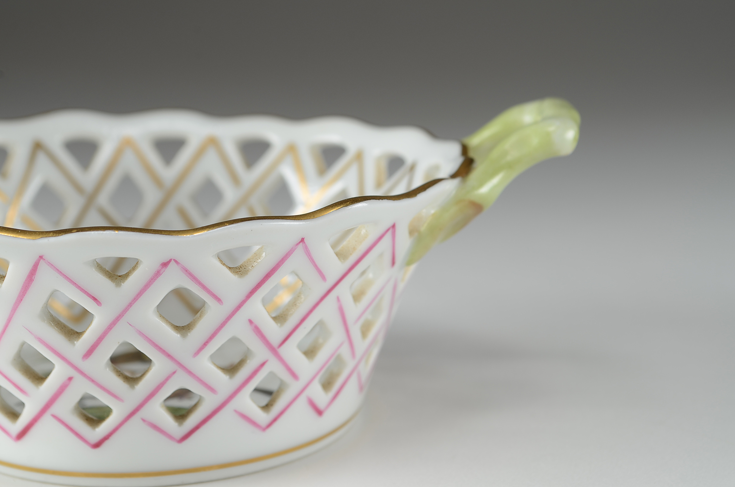 Herend Hungary "Rothschild Bird" Open Weave Basket