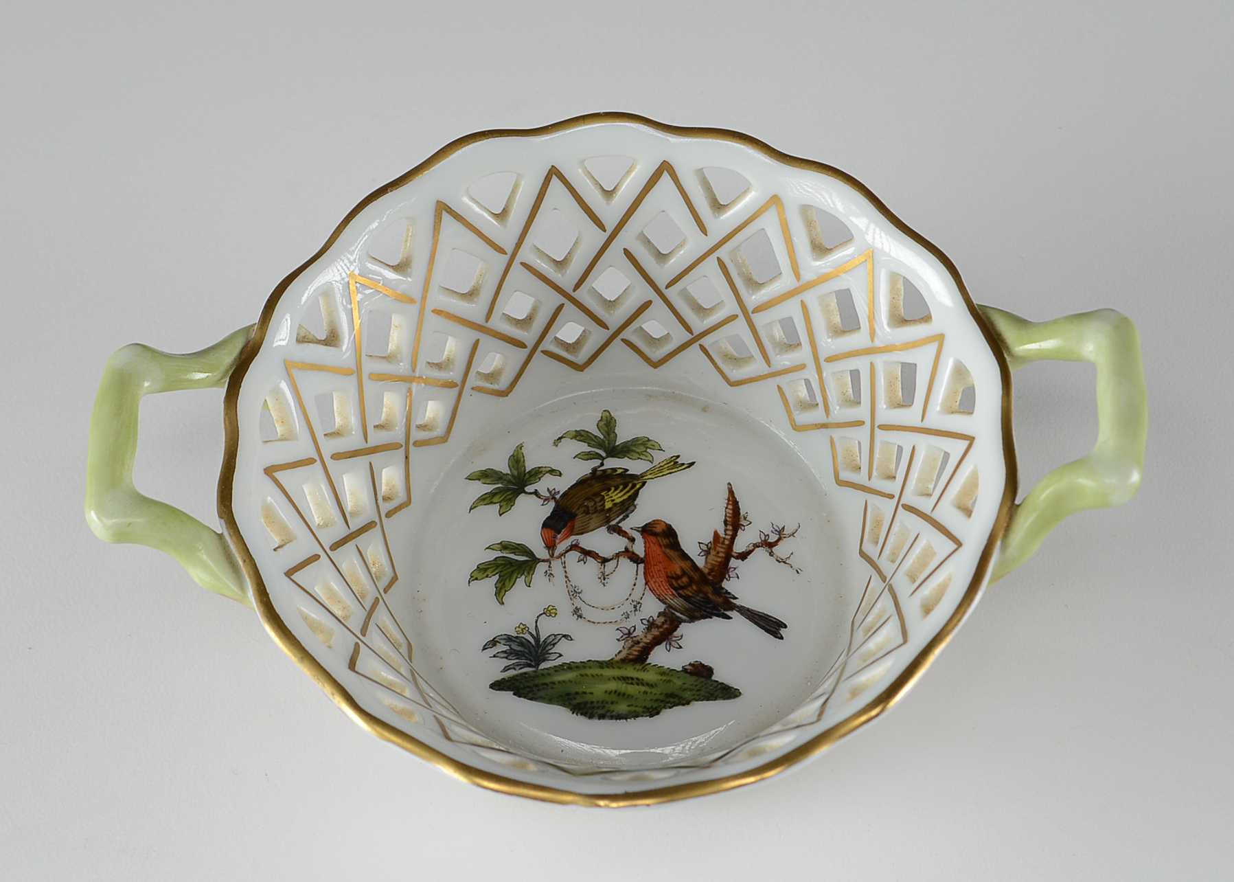 Herend Hungary "Rothschild Bird" Open Weave Basket