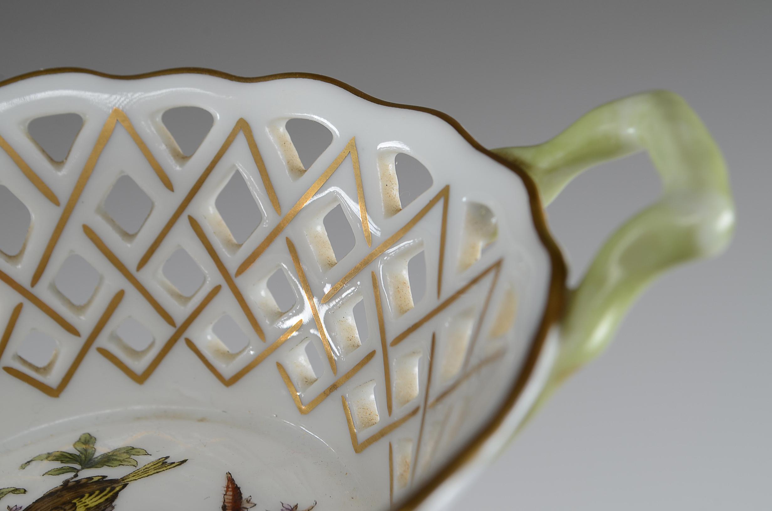 Herend Hungary "Rothschild Bird" Open Weave Basket