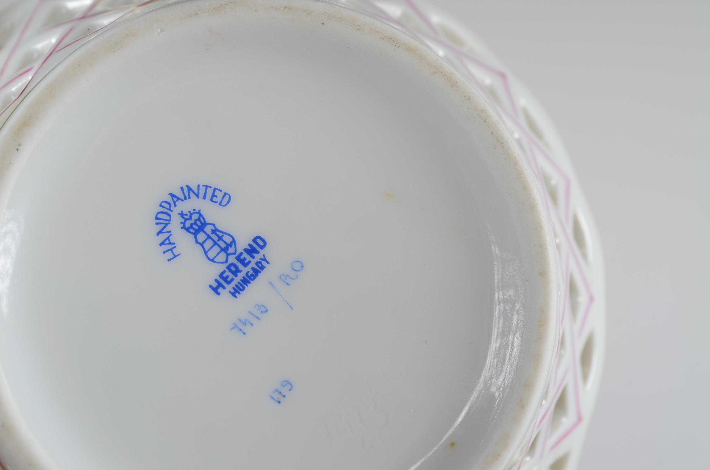 Herend Hungary "Rothschild Bird" Open Weave Basket