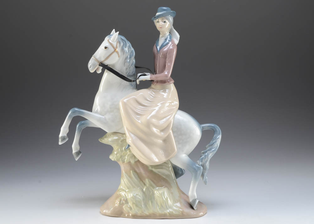 Large Casades Porcelain Horse and Rider Figurine