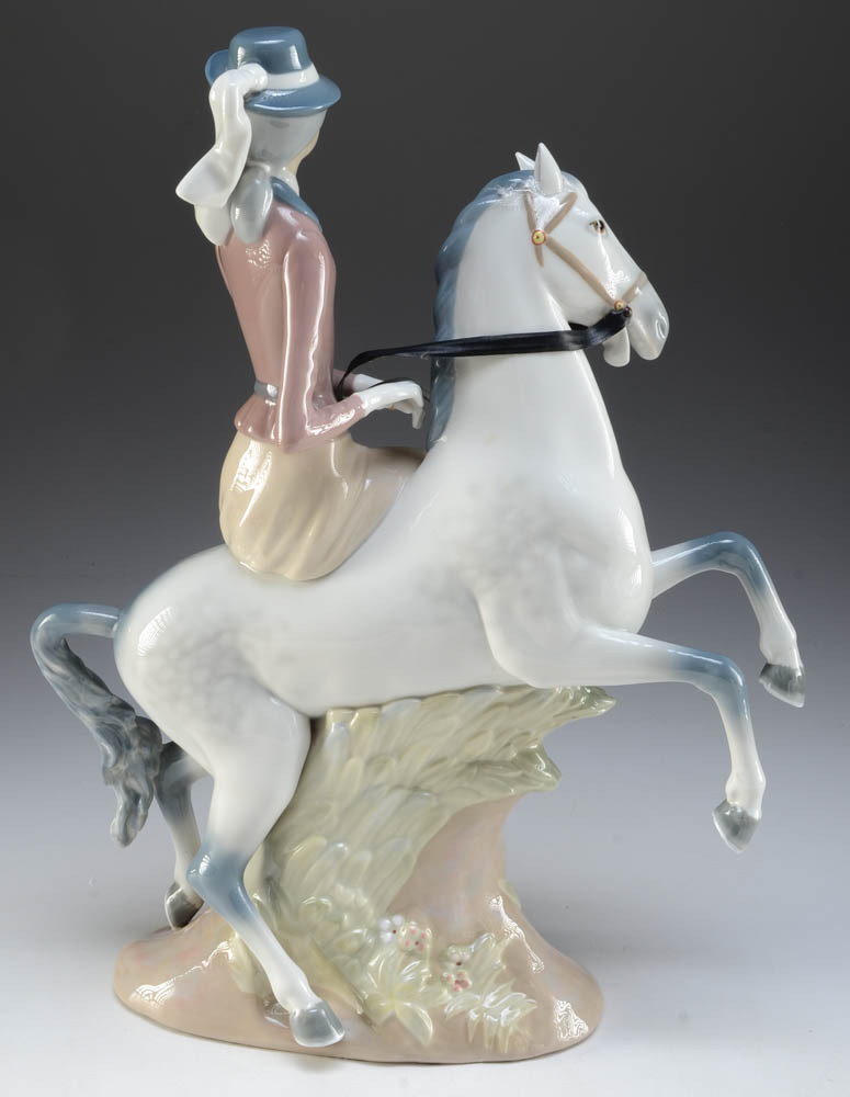 Large Casades Porcelain Horse and Rider Figurine