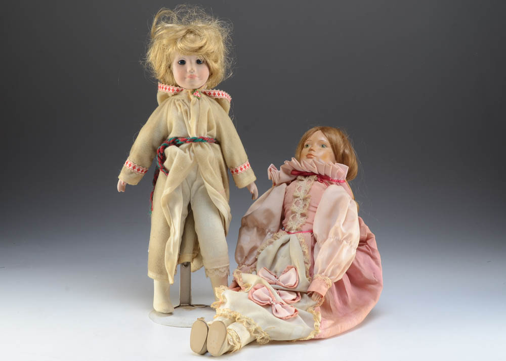 Two Vintage Bisque Porcelain Dolls